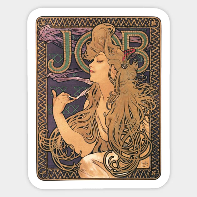 Job - Alphonse Mucha - Art Nouveau- Tobacco Ad - 1896 Sticker by MReinart